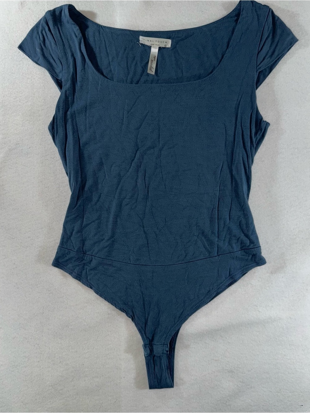 Final Touch Blue Scoop Neck Thong Bodysuit office chic classy universal style